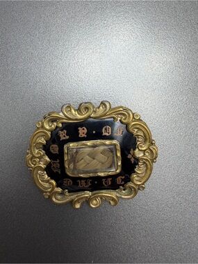 Antique Victorian Hairwork Mourning Brooch In Memory Of  1850 #2AN